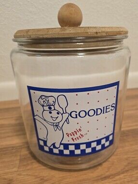 Vintage 1991 Pillsbury Doughboy Glass Cookie Jar by Anchor Hocking